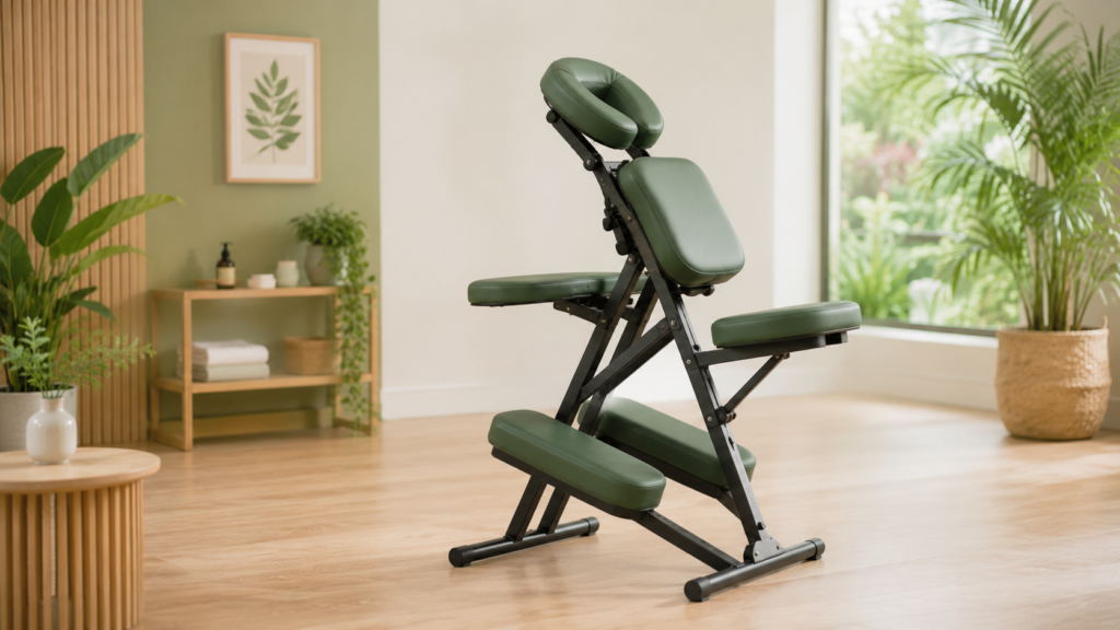 Masaje en silla ergonómica en entorno profesional